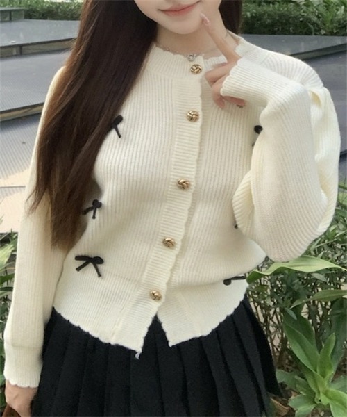 FREE STYLISTS（フリー スタイリスト）の「リボンモチーフカーディガン（カーディガン/ボレロ・レディース・ホワイト/ブラック/グレー/レッド/ピンク/ライトベージュ・FREE）」の11枚目の写真