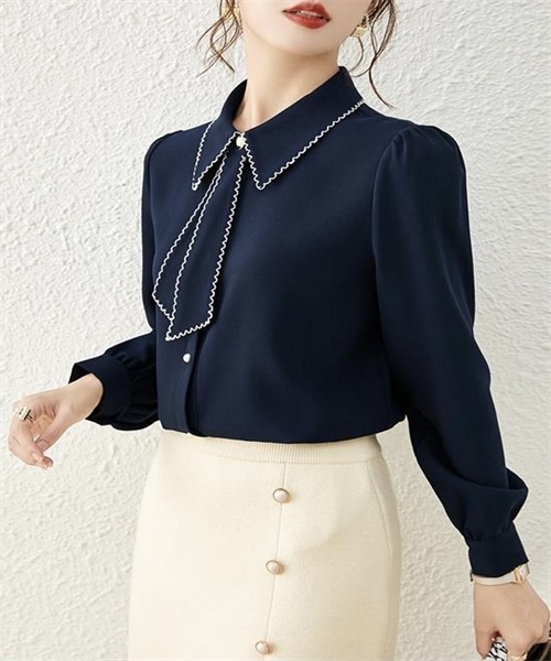 Dream garden(ドリームガーデン)の「配色刺繍ライン ボウタイ付き 長袖シャツブラウス(シャツ/ブラウス・レディース・ベージュ/ネイビー/ブラウン・S/M/L)」の20枚目の写真