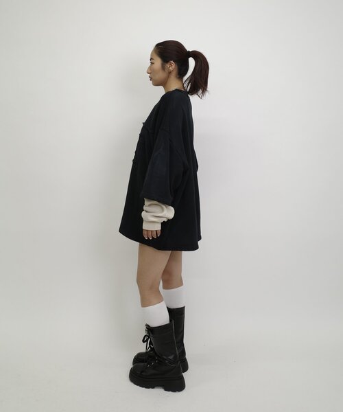 Sourcream（サワークリーム）の「【Sourcream/サワークリーム】フットボールパッチレイヤードスウェット（スウェット・レディース・ブラウン/ブラック・FREE）」の6枚目の写真