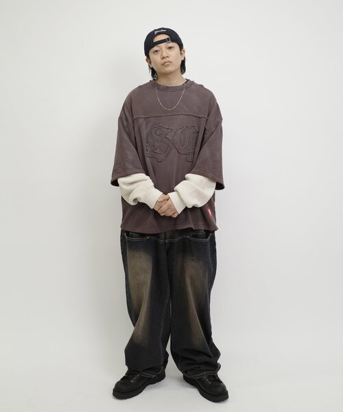 Sourcream（サワークリーム）の「【Sourcream/サワークリーム】フットボールパッチレイヤードスウェット（スウェット・レディース・ブラウン/ブラック・FREE）」の9枚目の写真