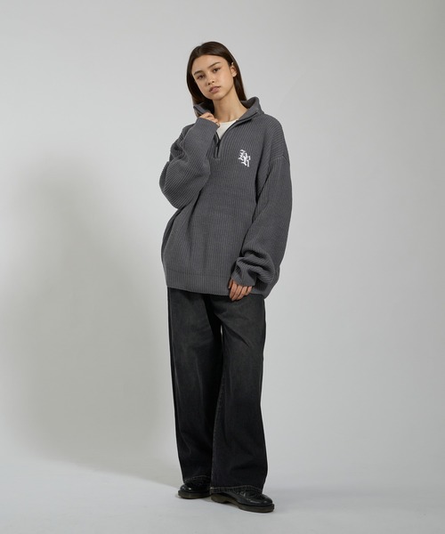 セール】LOGO VOLUME HALF ZIP KNIT/ロゴボリュームハーフジップニット