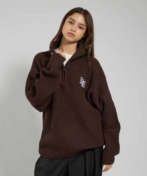 kutir(クティール)の「LOGO VOLUME HALF ZIP KNIT/ロゴボリュームハーフジップニット(ニット/セーター・レディース・ブラック/グレー/ブラウン・LARGE/MEDIUM)」の16枚目の写真