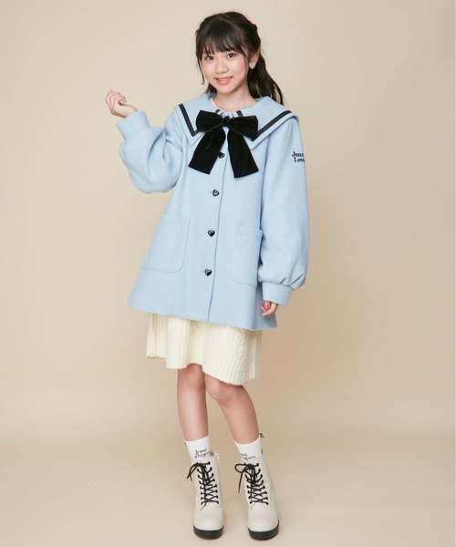 JENNI love ベロアリボンセーラーコート オフホワイト 160 【新品】 JENNI love（ジェニィラブ）の「【リボン取り外し可能】ベロア