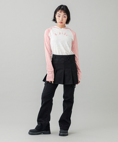 X-girl(エックスガール)の「RAGLAN L/S HOODIE(パーカー・レディース・ベージュ/ブラック/ホワイト・S/M)」の10枚目の写真