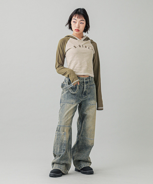 X-girl(エックスガール)の「RAGLAN L/S HOODIE(パーカー・レディース・ベージュ/ブラック/ホワイト・S/M)」の21枚目の写真