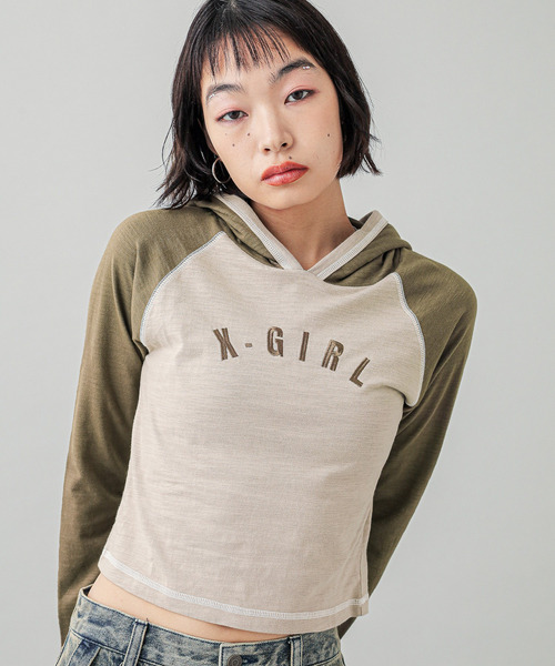 X-girl(エックスガール)の「RAGLAN L/S HOODIE(パーカー・レディース・ベージュ/ブラック/ホワイト・S/M)」の15枚目の写真