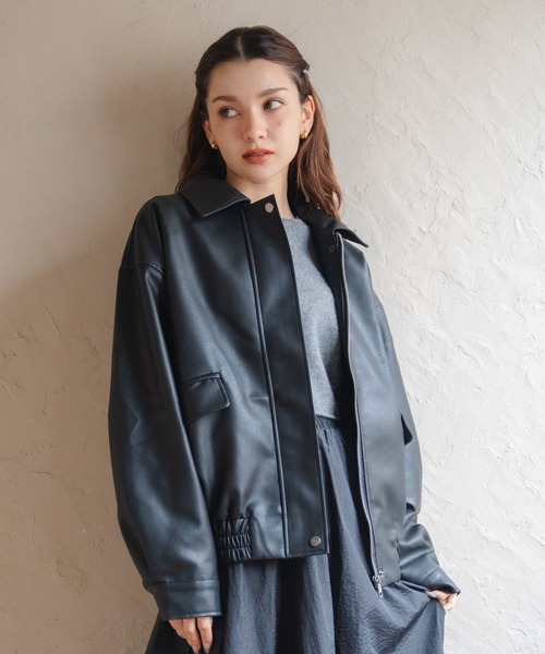 Nu】オーバーサイズフェイクレザージャケット（ブルゾン）｜Nu