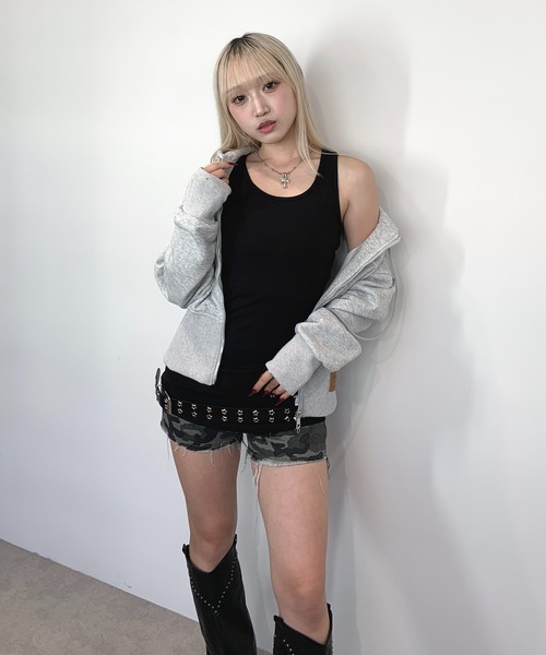 セール】パッチ付き ワンポイント ダブルジップ ショート