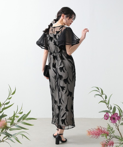 シアー素材 フラワー刺繍 ワンピース ドレス 結婚式 お呼ばれ