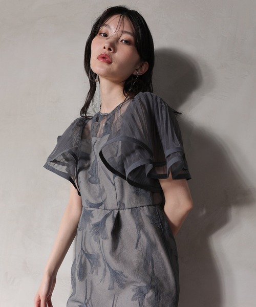 セール】シアー素材 フラワー刺繍 ワンピース ドレス 結婚式 お呼ばれ