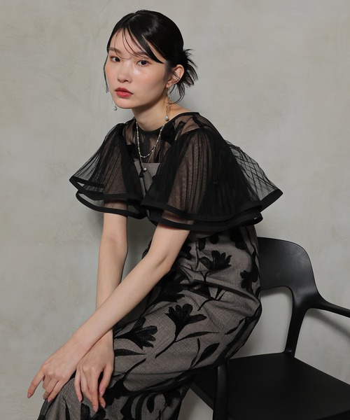 シアー素材 フラワー刺繍 ワンピース ドレス 結婚式 お呼ばれ