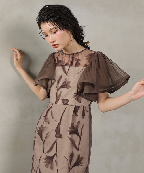 シアー素材 フラワー刺繍 ワンピース ドレス 結婚式 お呼ばれ