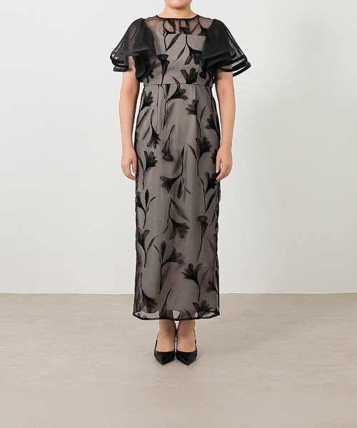 シアー素材 フラワー刺繍 ワンピース ドレス 結婚式 お呼ばれ