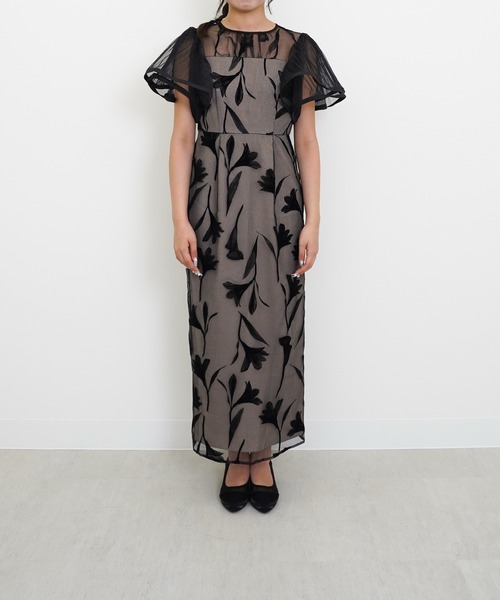 シアー素材 フラワー刺繍 ワンピース ドレス 結婚式 お呼ばれ