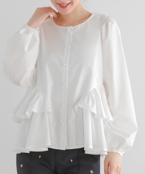 Fit more(フィットモア)の「パールボタンペプラムフリルブラウス(シャツ/ブラウス・レディース・ピンク/ブラック/ホワイト・FREE)」の5枚目の写真