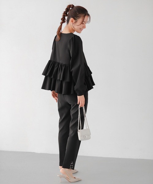 Fit more(フィットモア)の「パールボタンペプラムフリルブラウス(シャツ/ブラウス・レディース・ピンク/ブラック/ホワイト・FREE)」の9枚目の写真