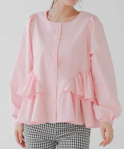 Fit more(フィットモア)の「パールボタンペプラムフリルブラウス(シャツ/ブラウス・レディース・ピンク/ブラック/ホワイト・FREE)」の12枚目の写真