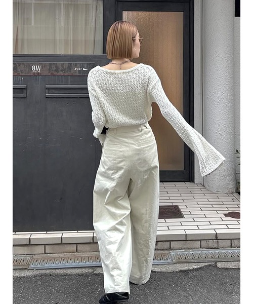 ヘンリーネック透かし編みルーズニット（ニット/セーター