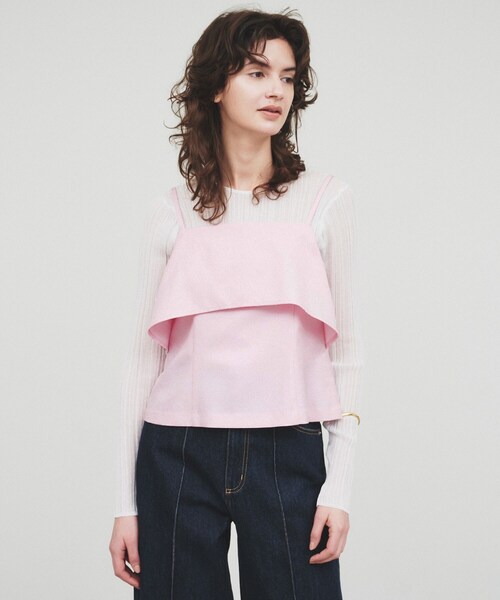 cloenc(クロエンス)の「【セットアップ/手洗い可】イレヘムフリルキャミソール(シャツ/ブラウス・レディース・ブラック/ブラウン/ピンク/ライトグリーン・02)」の1枚目の写真