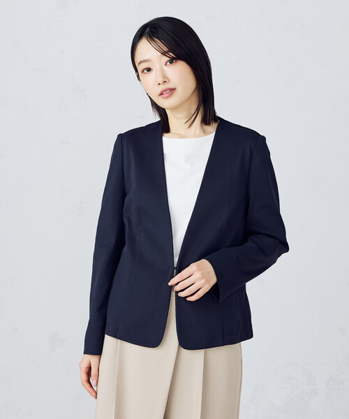 COMME CA ISM（コムサイズム）の「鹿の子ノーカラージャケット（ノーカラージャケット・レディース・ネイビー/ライトグレー・X-LARGE/X-SMALL/SMALL/MEDIUM/LARGE）」の2枚目の写真