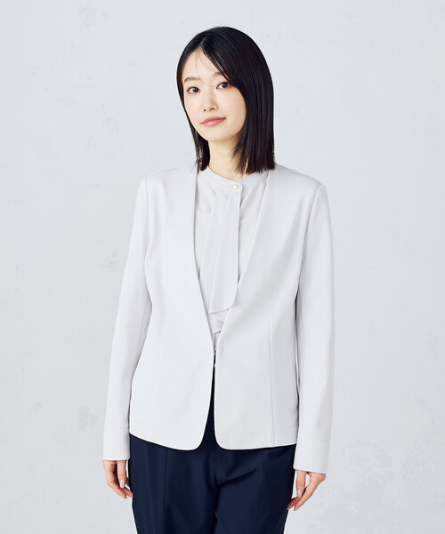 COMME CA ISM（コムサイズム）の「鹿の子ノーカラージャケット（ノーカラージャケット・レディース・ネイビー/ライトグレー・X-LARGE/X-SMALL/SMALL/MEDIUM/LARGE）」の6枚目の写真