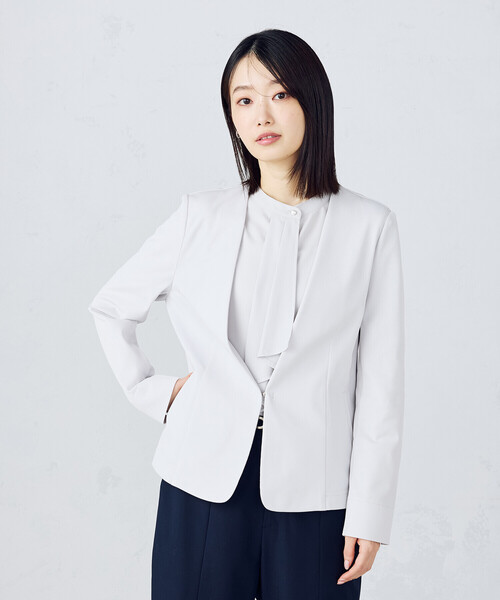 COMME CA ISM（コムサイズム）の「鹿の子ノーカラージャケット（ノーカラージャケット・レディース・ネイビー/ライトグレー・X-LARGE/X-SMALL/SMALL/MEDIUM/LARGE）」の8枚目の写真