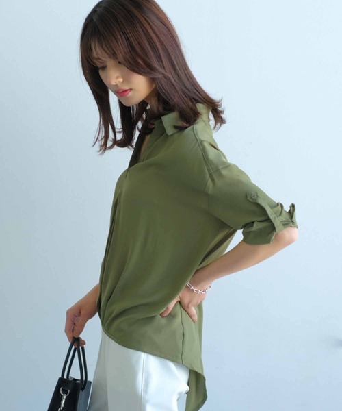 aquagarage(アクアガレージ)の「フロントクロススキッパーシャツ(シャツ/ブラウス・レディース・ピンク/ベージュ/ネイビー/ブラック/カーキ/オフホワイト・ONESIZE)」の8枚目の写真