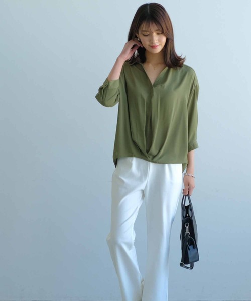 aquagarage(アクアガレージ)の「フロントクロススキッパーシャツ(シャツ/ブラウス・レディース・ピンク/ベージュ/ネイビー/ブラック/カーキ/オフホワイト・ONESIZE)」の9枚目の写真