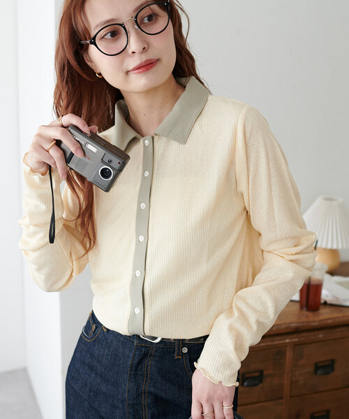 DISCOAT（ディスコート）の「【WEB限定】ビスチェ付ポロ（Tシャツ/カットソー・レディース・アイボリー/チャコールグレー・MEDIUM）」の9枚目の写真