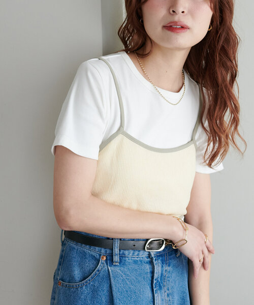 DISCOAT（ディスコート）の「【WEB限定】ビスチェ付ポロ（Tシャツ/カットソー・レディース・アイボリー/チャコールグレー・MEDIUM）」の12枚目の写真
