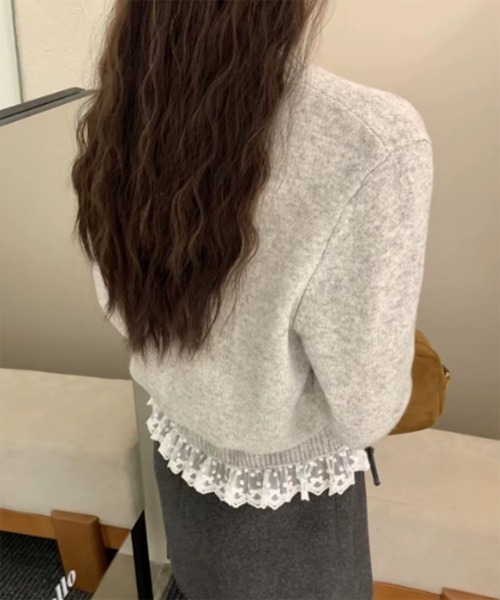 by muni:r（バイ ムニール）の「[NEWカラー追加！][お気に入り登録数17,000突破！]パールレースストリングニットカーディガン（ニット/セーター・レディース・アイボリー/グレー/ブラック/スカイブルー・FREE）」の12枚目の写真
