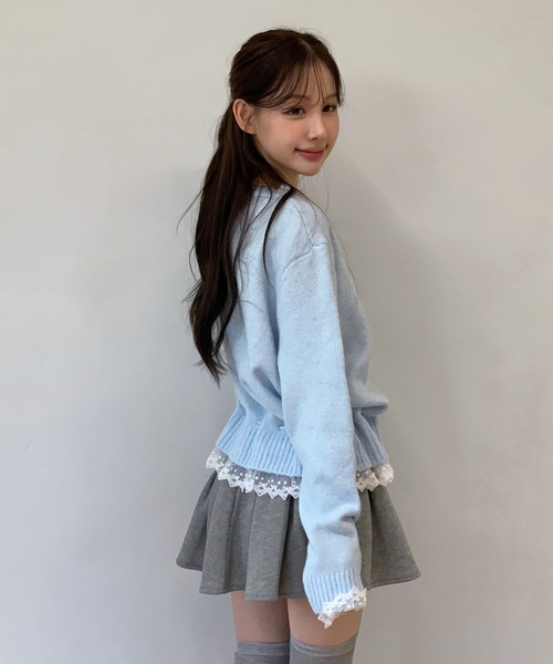 by muni:r（バイ ムニール）の「[NEWカラー追加！][お気に入り登録数17,000突破！]パールレースストリングニットカーディガン（ニット/セーター・レディース・アイボリー/グレー/ブラック/スカイブルー・FREE）」の17枚目の写真