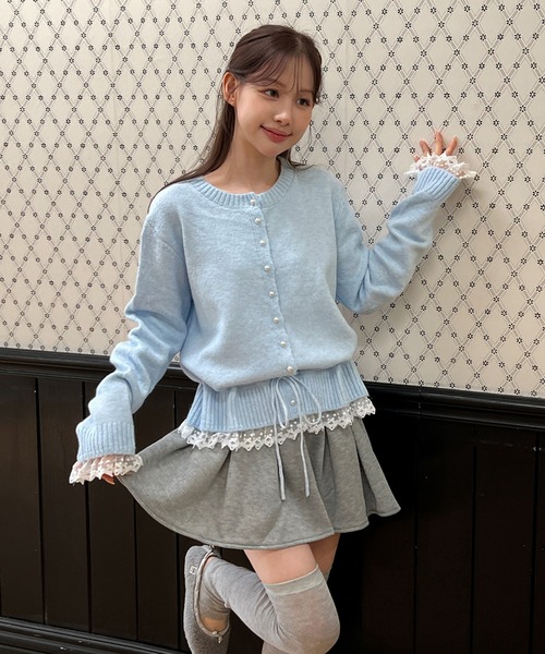 by muni:r（バイ ムニール）の「[NEWカラー追加！][お気に入り登録数17,000突破！]パールレースストリングニットカーディガン（ニット/セーター・レディース・アイボリー/グレー/ブラック/スカイブルー・FREE）」の21枚目の写真