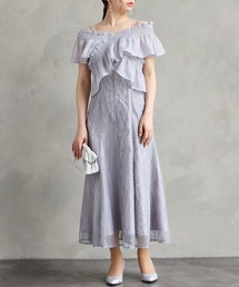 フリルブラウス×フローライン刺繍キャミソールワンピース セットパーティードレス 結婚式 お呼ばれ ドレス 20代 30代