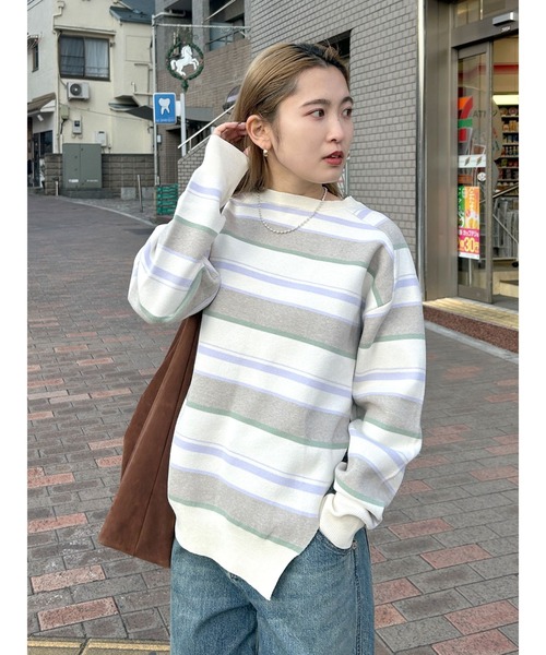 Ungrid（アングリッド）の「ボーダースリットニット（ニット/セーター・レディース・アイボリー/ボルドー・FREE）」の10枚目の写真