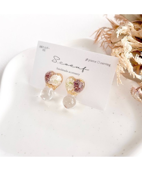 tone(トーン)の「【S.coeuf】【S.coeuf】金属アレルギー対応ピアス フォンダンハート×かすみ草(MA)(ピアス(両耳用)・レディース・パープル/ライトブルー/ブルー/オレンジ/ピンク・FREE)」の12枚目の写真