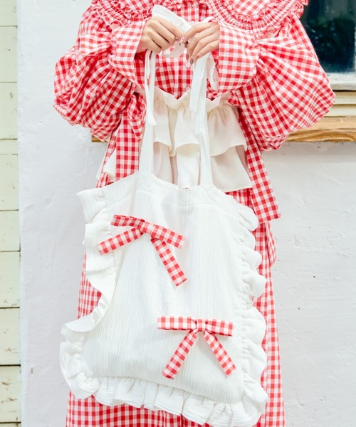 kutir（クティール）の「【クティールとレトロ】フリルリボントートバッグ（トートバッグ・レディース・オフホワイト/ホワイト系その他/ベージュ系その他/ベージュ・FREE）」の3枚目の写真