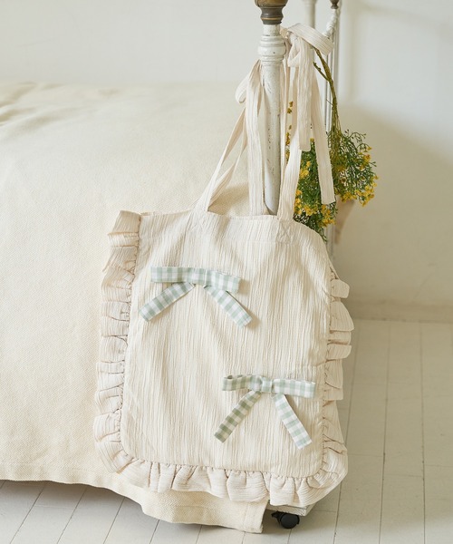 kutir（クティール）の「【クティールとレトロ】フリルリボントートバッグ（トートバッグ・レディース・オフホワイト/ホワイト系その他/ベージュ系その他/ベージュ・FREE）」の5枚目の写真