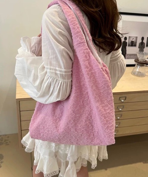 shopnikoniko(ショップニコニコ)の「トートバッグ A4 ふくれジャガード チュールレース パステルカラー(トートバッグ・レディース・ブルー/ブラック/ピンク/ホワイト/パープル・フリー)」の1枚目の写真