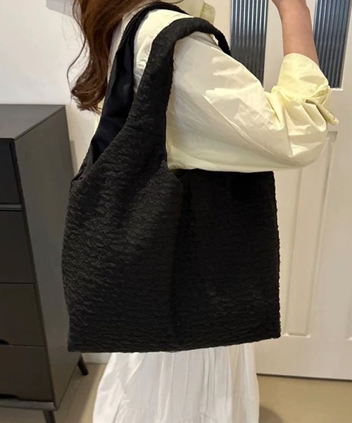 shopnikoniko(ショップニコニコ)の「トートバッグ A4 ふくれジャガード チュールレース パステルカラー(トートバッグ・レディース・ブルー/ブラック/ピンク/ホワイト/パープル・フリー)」の3枚目の写真