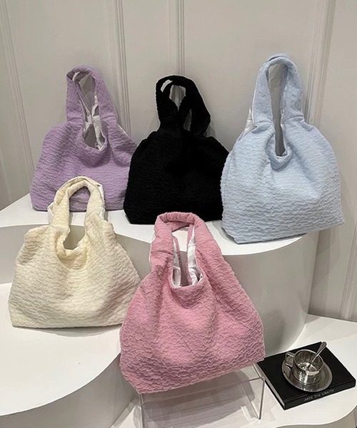 shopnikoniko(ショップニコニコ)の「トートバッグ A4 ふくれジャガード チュールレース パステルカラー(トートバッグ・レディース・ブルー/ブラック/ピンク/ホワイト/パープル・フリー)」の6枚目の写真