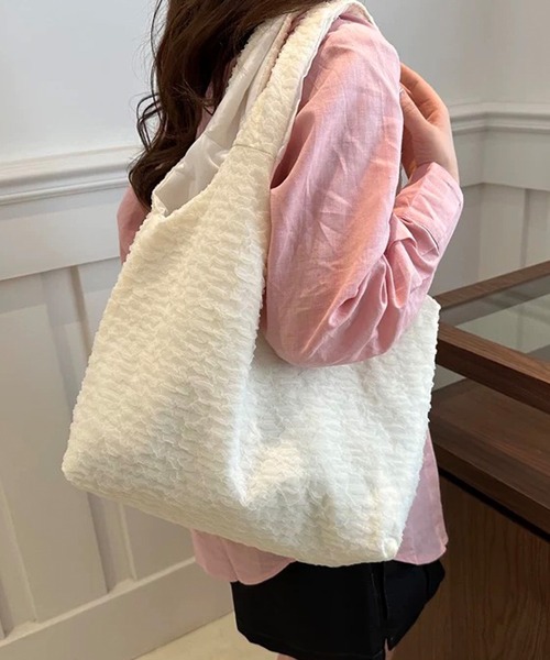 shopnikoniko(ショップニコニコ)の「トートバッグ A4 ふくれジャガード チュールレース パステルカラー(トートバッグ・レディース・ブルー/ブラック/ピンク/ホワイト/パープル・フリー)」の8枚目の写真