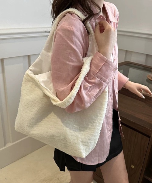 shopnikoniko(ショップニコニコ)の「トートバッグ A4 ふくれジャガード チュールレース パステルカラー(トートバッグ・レディース・ブルー/ブラック/ピンク/ホワイト/パープル・フリー)」の10枚目の写真