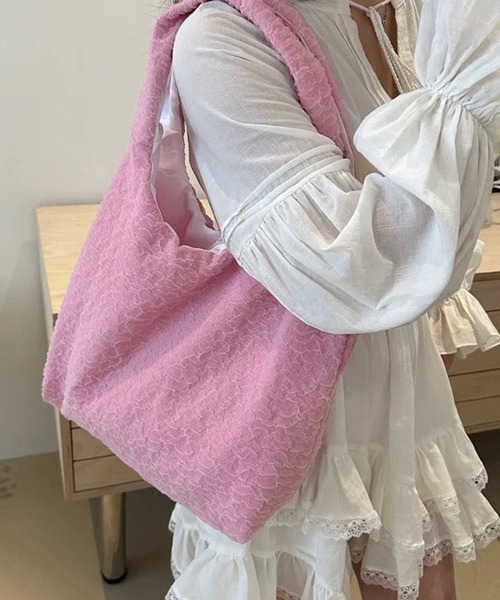 shopnikoniko(ショップニコニコ)の「トートバッグ A4 ふくれジャガード チュールレース パステルカラー(トートバッグ・レディース・ブルー/ブラック/ピンク/ホワイト/パープル・フリー)」の18枚目の写真