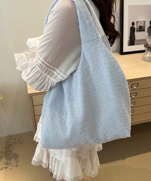 shopnikoniko(ショップニコニコ)の「トートバッグ A4 ふくれジャガード チュールレース パステルカラー(トートバッグ・レディース・ブルー/ブラック/ピンク/ホワイト/パープル・フリー)」の22枚目の写真
