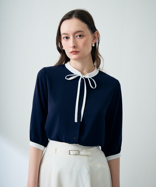 MISCH MASCH(ミッシュマッシュ)の「ZOZO限定 配色リボンブラウス(シャツ/ブラウス・レディース・ホワイト/ライトグリーン/ネイビー・フリ-)」の14枚目の写真