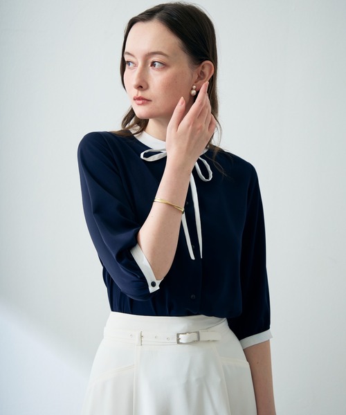 MISCH MASCH(ミッシュマッシュ)の「ZOZO限定 配色リボンブラウス(シャツ/ブラウス・レディース・ホワイト/ライトグリーン/ネイビー・フリ-)」の15枚目の写真