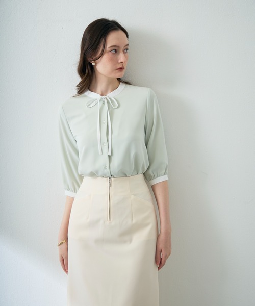 MISCH MASCH(ミッシュマッシュ)の「ZOZO限定 配色リボンブラウス(シャツ/ブラウス・レディース・ホワイト/ライトグリーン/ネイビー・フリ-)」の11枚目の写真