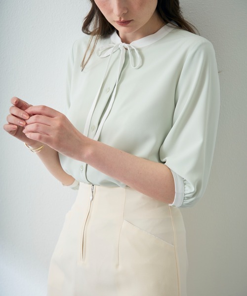 MISCH MASCH(ミッシュマッシュ)の「ZOZO限定 配色リボンブラウス(シャツ/ブラウス・レディース・ホワイト/ライトグリーン/ネイビー・フリ-)」の13枚目の写真