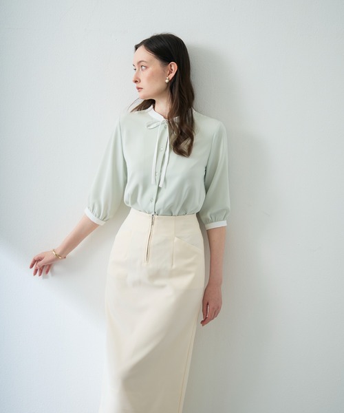 MISCH MASCH(ミッシュマッシュ)の「ZOZO限定 配色リボンブラウス(シャツ/ブラウス・レディース・ホワイト/ライトグリーン/ネイビー・フリ-)」の8枚目の写真